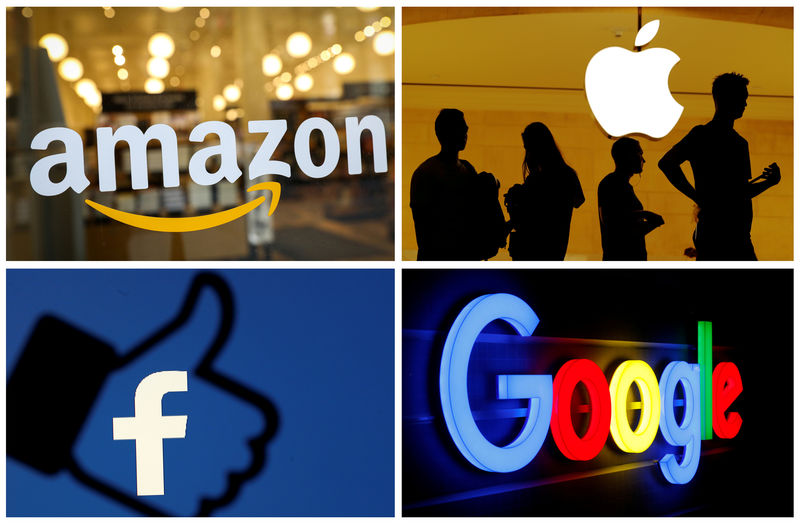© Reuters. The logos of Amazon Apple Facebook and Google