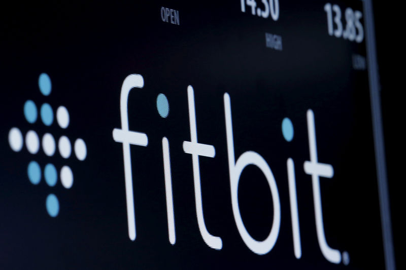 © Reuters. The ticker symbol for Fitbit is displayed at the post where it is traded  on the floor of the NYSE