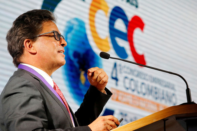 © Reuters. FILE PHOTO: Colombia's Finance Minister Alberto Carrasquilla Barrera speaks during the Fourth Colombian Business Congress in Medellin