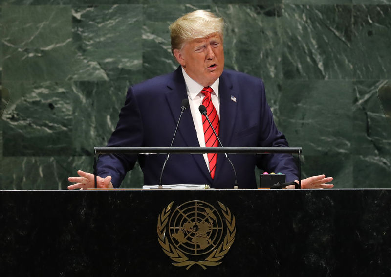 © Reuters. U.S. President Donald Trump addresses the 74th session of the United Nations General Assembly at U.N. headquarters in New York City, New York, U.S.