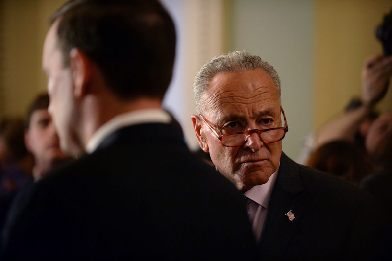 © Reuters. U.S. Senate Minority Leader Chuck Schumer (D-NY) and other Senate Democrats hold a news conference to discuss Senate policy at the U.S. Capitol