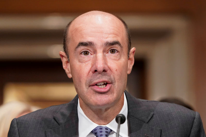 © Reuters. FILE PHOTO: Eugene Scalia testifies before the Senate Health, Education, Labor and Pensions Committee on his nomination to be secretary of Labor in Washington