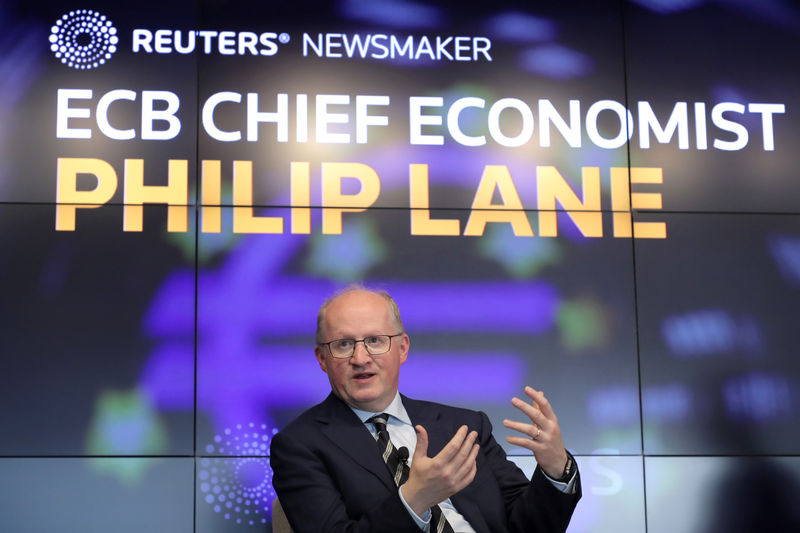 © Reuters. European Central Bank Chief Economist Philip Lane speaks during a Reuters Newsmaker event in New York