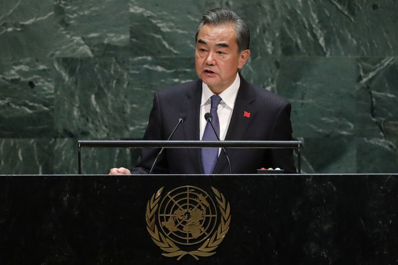 © Reuters. Chinese Foreign Minister Wang Yi addresses the 74th session of the United Nations General Assembly at U.N. headquarters in New York