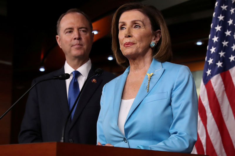 © Reuters. House Intelligence Committee Chairman Adam Schiff joins Speaker Pelosi's news conference at the U.S. Capitol in Washington
