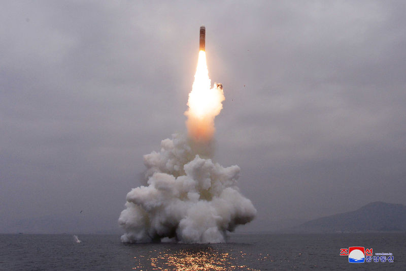 © Reuters. What appears to be a submarine-launched ballistic missile (SLBM) flies in an undisclosed location