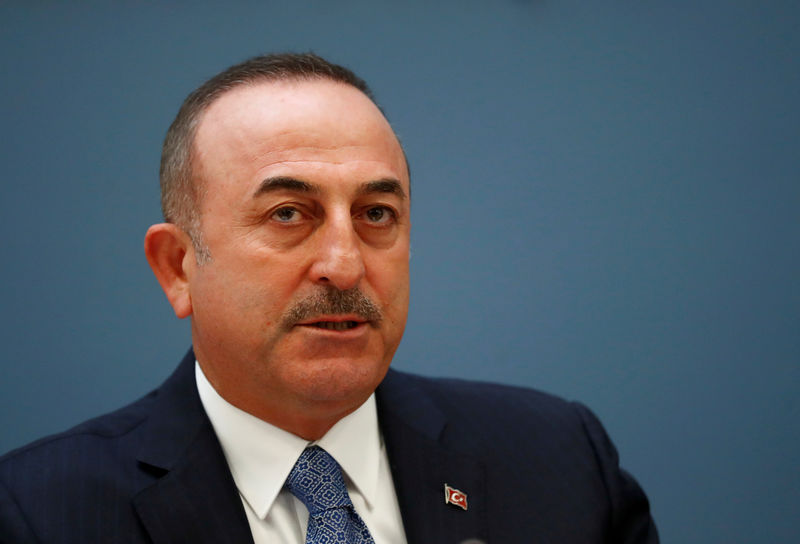 © Reuters. FILE PHOTO: Turkish Foreign Minister Cavusoglu attends a news conference in Riga