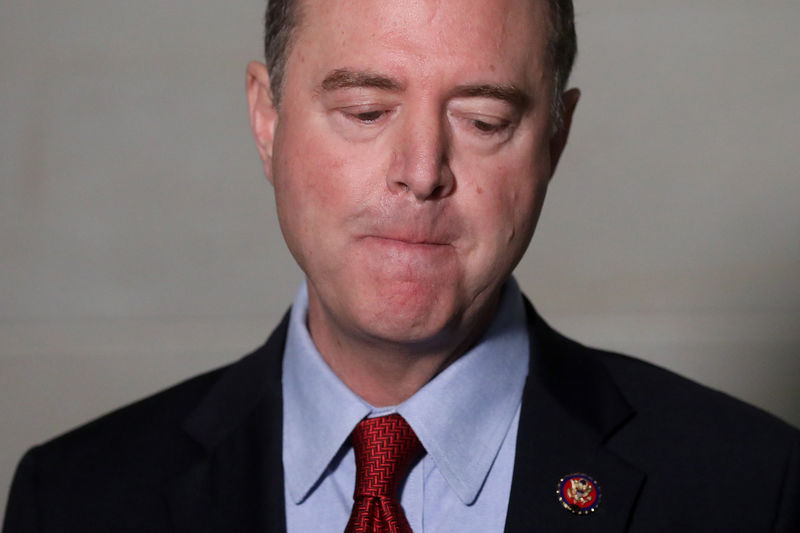 © Reuters. House Intelligence Committee Chairman Schiff speaks to reporters after U.S. Ambassador to European Union Sondland failed to show on Capitol Hill in Washington
