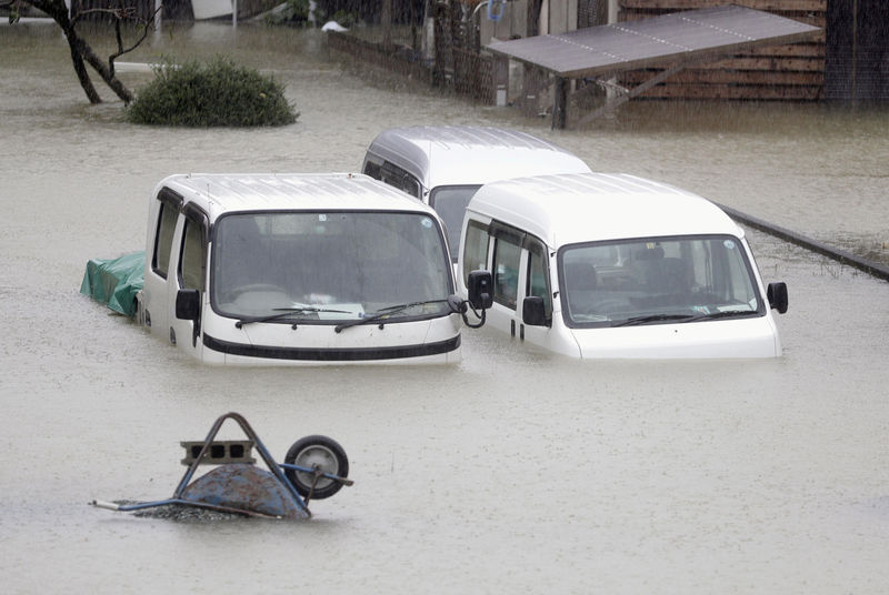 © Reuters. Una zona residencial inundada en Ise, Prefectura de Mie, en Japón central, antes de la llegada del tifón Hagibis.