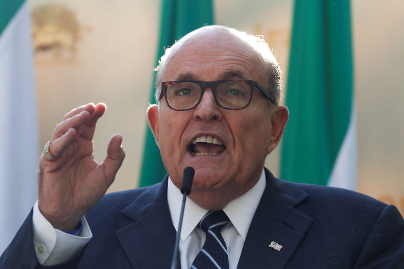 © Reuters. Former New York City Mayor Rudy Giuliani speaks during a rally to support a leadership change in Iran outside the U.N. headquarters in New York City