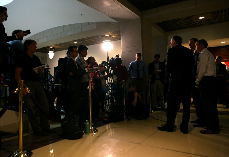 © Reuters. Republicans arrive for the testimony of Fiona Hill  to the U.S. House of Representatives impeachment inquiry into U.S. President Trump