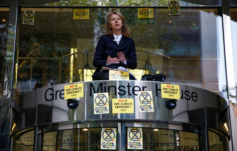 Climate change activists protest against British high-speed train line