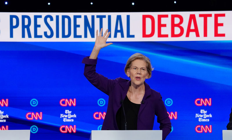 At U.S. Democratic debate, Warren's rise sparks fears about her agenda