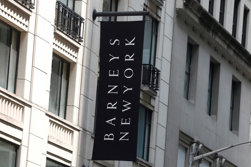 © Reuters. FILE PHOTO: The Barneys New York sign is seen outside the luxury department store in New York