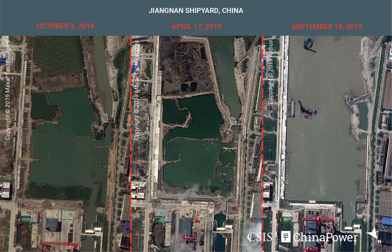 © Reuters. A combination image of satellite photos shows Jiangnan Shipyard in Shanghai
