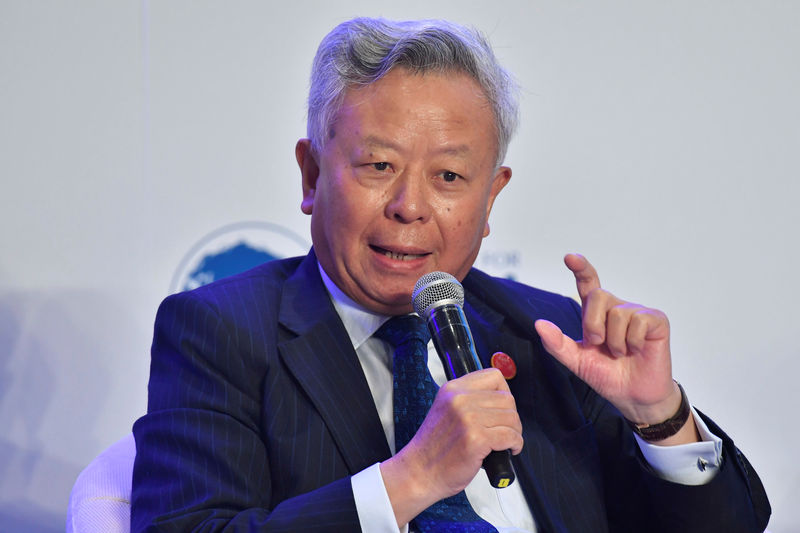 © Reuters. Asian Infrastructure Investment Bank (AIIB) President Jin Liqun speaks at a session on Belt and Road, at the Boao Forum for Asia in Qionghai
