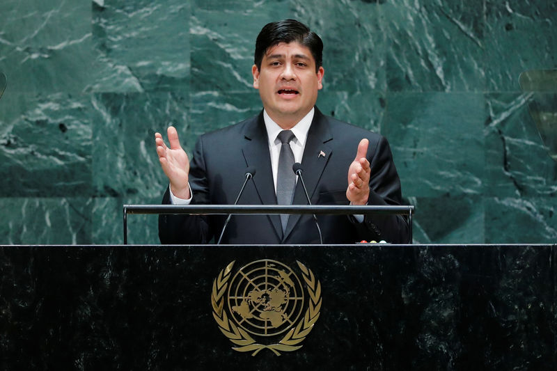 © Reuters. Costa Rica's President Quesada addresses the 74th session of the United Nations General Assembly at U.N. headquarters in New York City, New York, U.S.