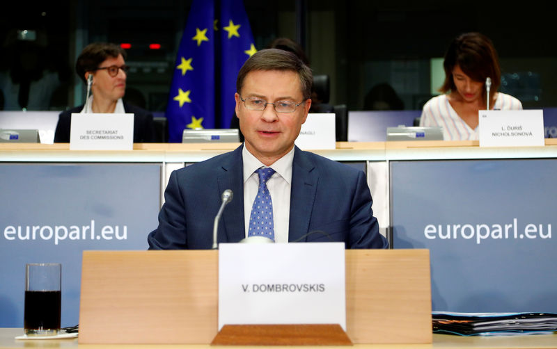 © Reuters. European Commissioner-designate for An Economy that Works for People Valdis Dombrovskis of Latvia attends his hearing before the European Parliament in Brussels