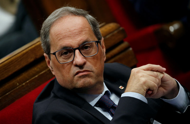 © Reuters. El president de la Generalitat Quim Torra en el Parlament de Catalunya, en Barcelona