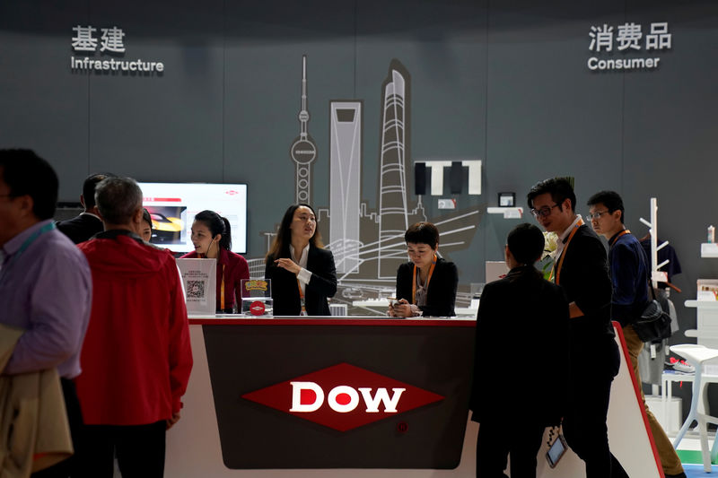 © Reuters. A Dow sign is seen during the China International Import Expo (CIIE), at the National Exhibition and Convention Center in Shanghai
