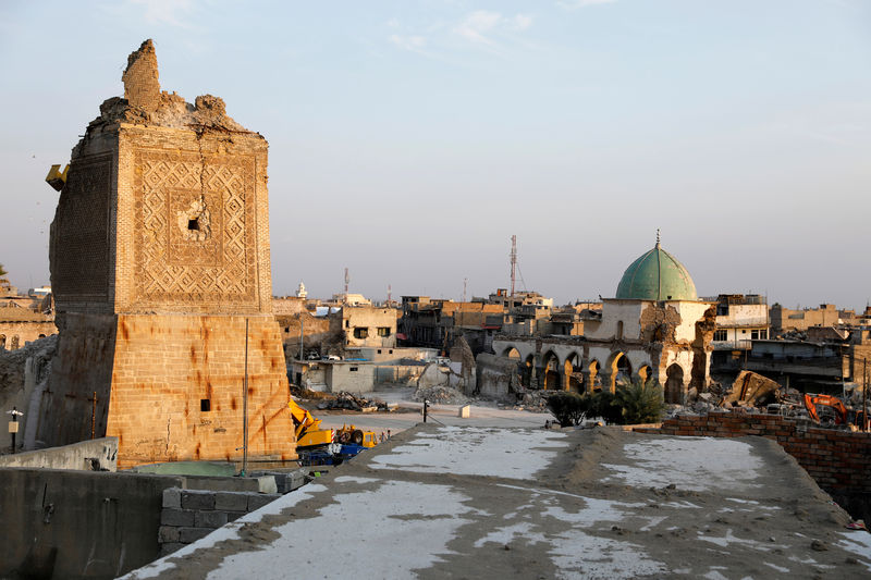 © Reuters. General view of damaged al-Nouri mosque, where Islamic State leader Abu Bakr al-Baghdadi declared his caliphate back in 2014, in the old city of Mosul