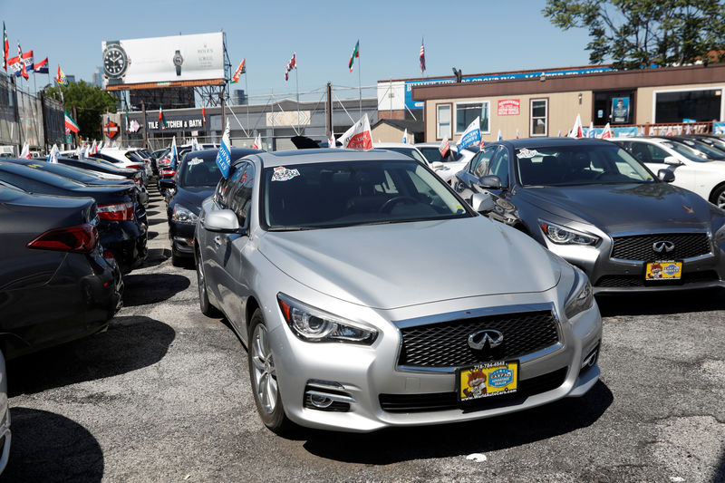 © Reuters. Automobiles are seen for sale in a car lot in Queens, New York