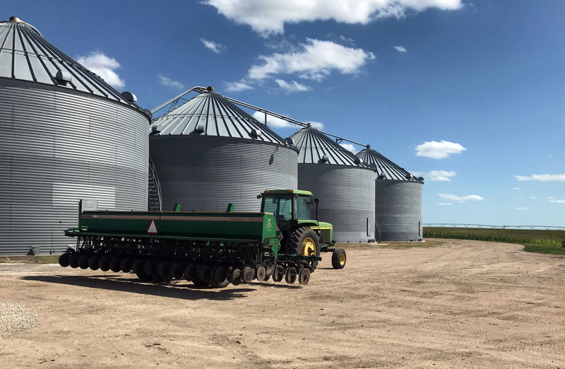 © Reuters. Grain bins are seen in front of crops at Knuth Farms in Mead, Nebraska