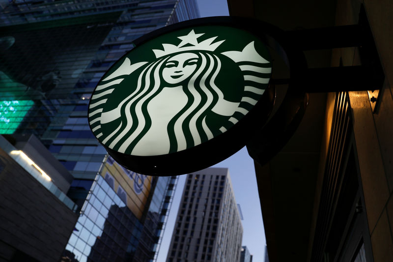 © Reuters. A Starbucks sign is show on one of the companies stores in Los Angeles, California