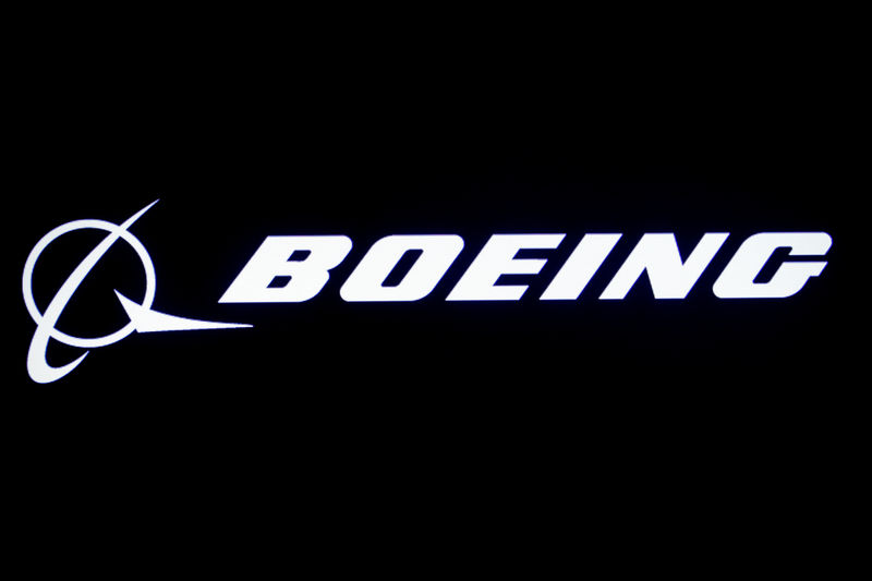 © Reuters. FILE PHOTO: The Boeing logo is displayed on a screen, at the NYSE in New York