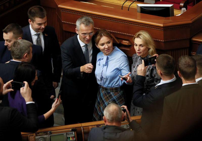 © Reuters. NATO Secretary-General Stoltenberg attends a parliamentary session in Kiev