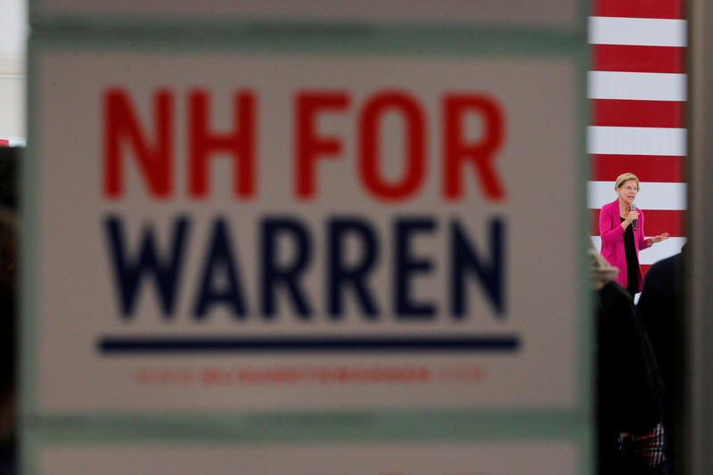 © Reuters. FILE PHOTO: Democratic 2020 U.S. presidential candidate Warren speaks at a campaign town hall meeting in Durham