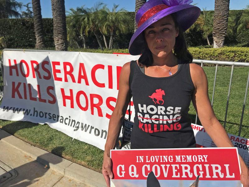 Protesters greet Breeders' Cup patrons at Santa Anita