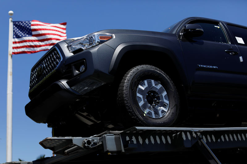 © Reuters. FILE PHOTO:  Toyota trucks are shown on a car carrier for delivery after arriving in the United States in National City, California