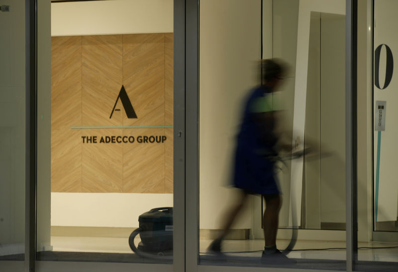 © Reuters. FILE PHOTO: Logo of Swiss Adecco Group is seen at its headquarters in Zurich
