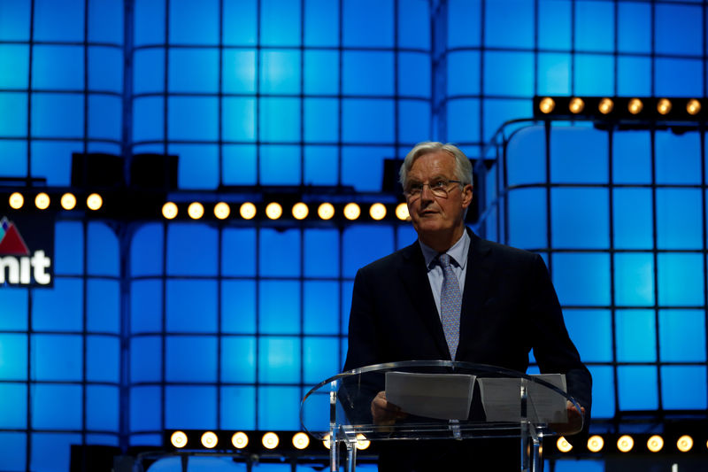 © Reuters. The European Commission Brexit chief negotiator Michel Barnier speaks during the Web Summit in Lisbon