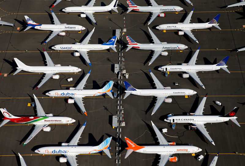 © Reuters. FILE PHOTO: Grounded Boeing 737 MAX aircraft are parked at Boeing Field in Seattle