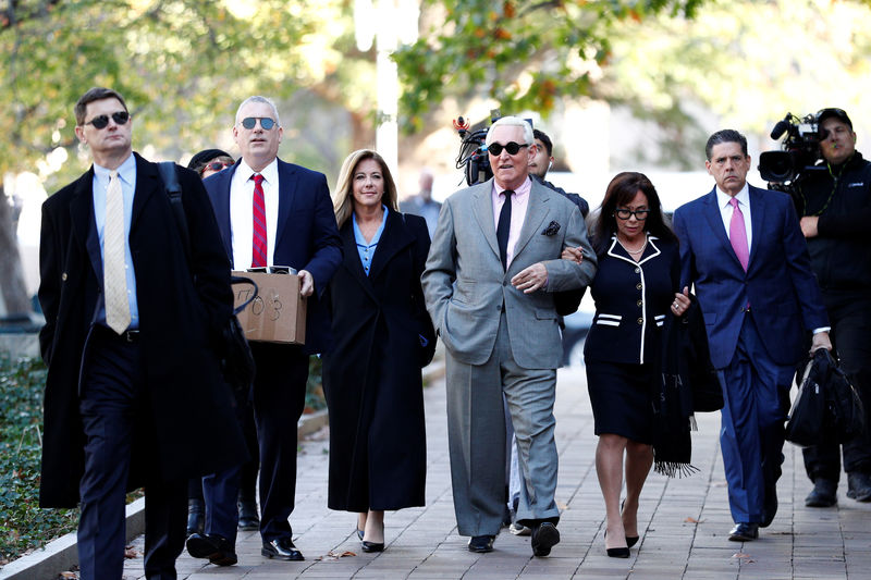 © Reuters. Former Trump campaign adviser Stone arrives for start of his criminal trial at U.S. District Court in Washington