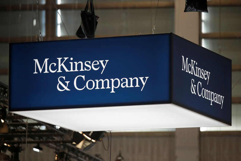© Reuters. Logo of McKinsey and Company is seen at VivaTech fair in Paris