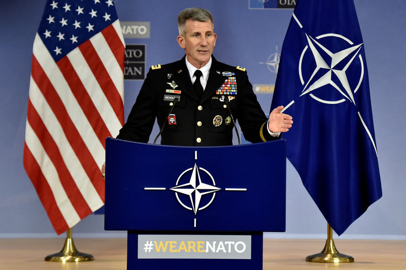 © Reuters. FILE PHOTO: U.S. General Nicholson holds a news conference after a NAC defence ministers meeting in Brussels