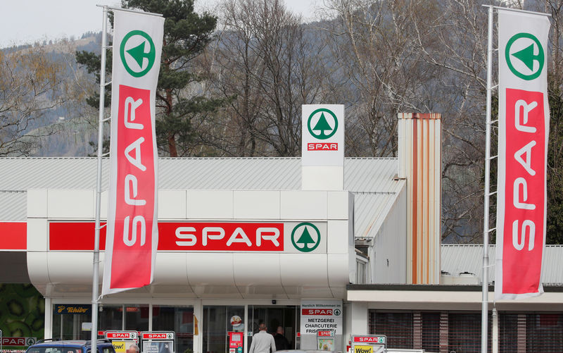 © Reuters. FILE PHOTO: Logo of retailer Spar is seen in front of a supermarket in Schaenis