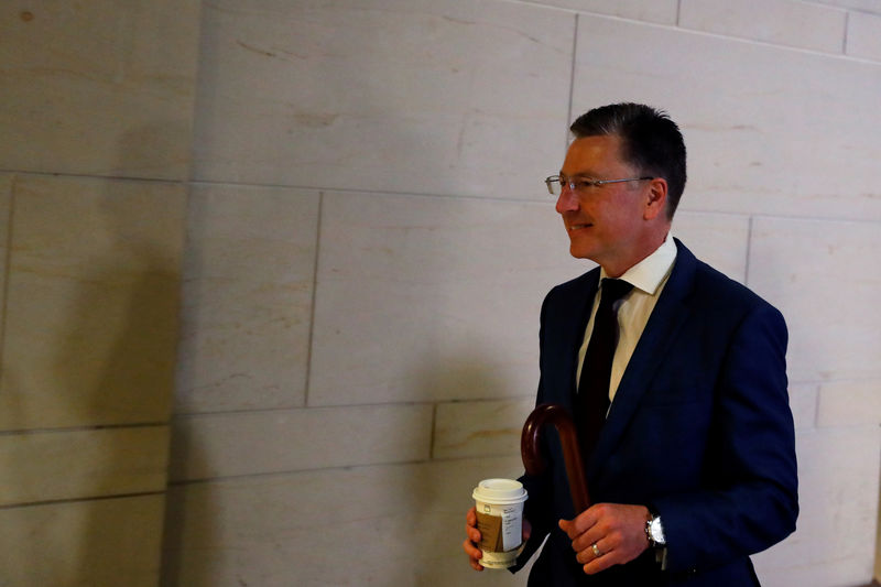 © Reuters. FILE PHOTO: Kurt Volker arrives at closed-door deposition on Capitol Hill in Washington