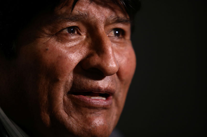 © Reuters. Former Bolivian President Evo Morales attends an interview with Reuters in Mexico City