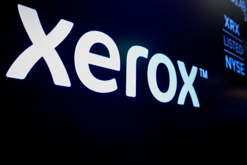 © Reuters. The company logo for Xerox is displayed on a screen on the floor of the NYSE in New York