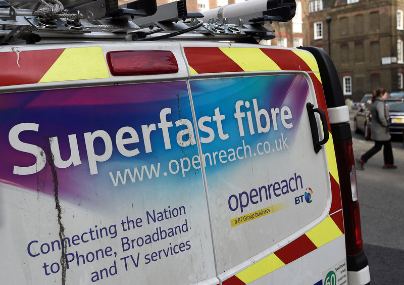 © Reuters. FILE PHOTO: A BT Openreach van is seen parked in central London