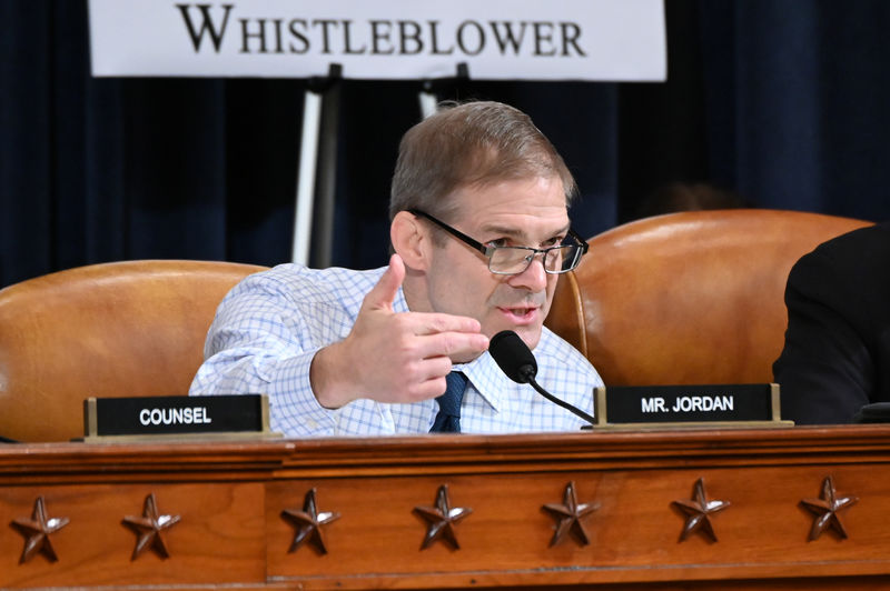 © Reuters. Rep Jordan speaks during a House Intelligence Committee hearing as part of the impeachment inquiry into U.S. President Donald Trump on Capitol Hill in Washington