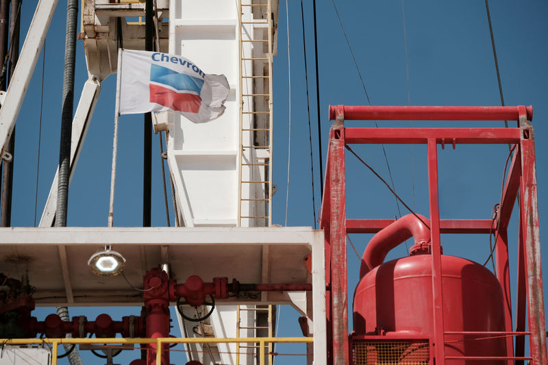 © Reuters. FILE PHOTO: Chevron oil exploration drilling site near Midland