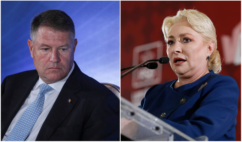 © Reuters. Combination picture shows Romanian incumbent candidate Iohannis and former Romanian PM Dancila in Bucharest