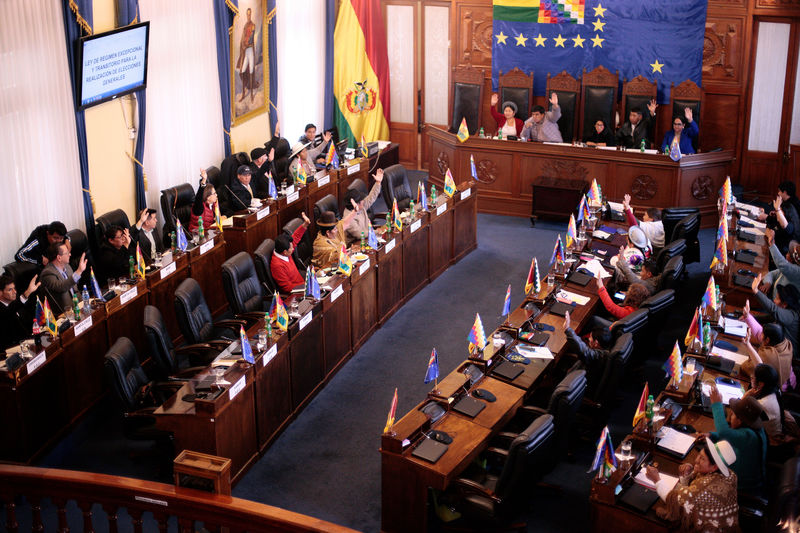 © Reuters. Members of Bolivian Senate approve election law while anti-government protesters in Bolivia lifted street blockades in La Paz