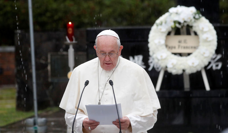 © Reuters. ローマ教皇が長崎訪問、核兵器廃絶訴え