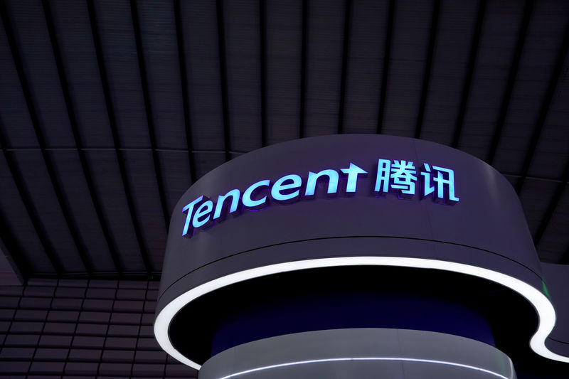 © Reuters. FILE PHOTO: A Tencent sign is seen at the World Internet Conference (WIC) in Wuzhen